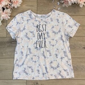 Rae Dunn Best Day Ever Tee Shirt Casual‎ Short Sleeve Tie Dye Large